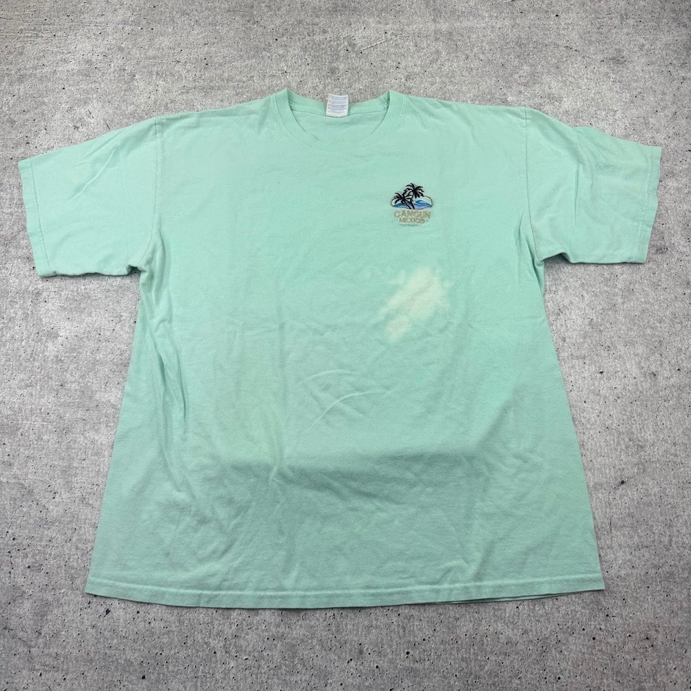 Yazbek Cancun Mexico Embroidered T-Shirt Mens XL Mint Green Cotton Tee Y2K